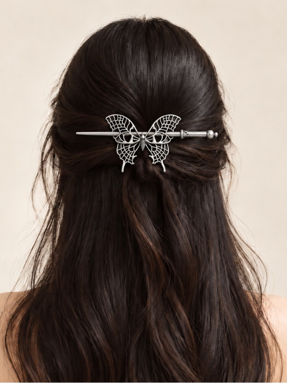 Antique Silver Butterfly Hair Clip Barrette